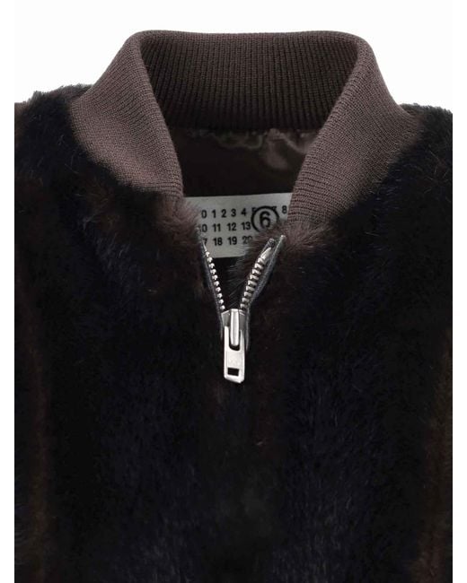 MM6 by Maison Margiela Black Faux Fur Bomber Jacket