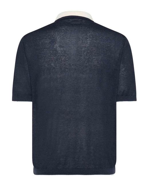 Eleventy Blue Linen Blend Polo for men
