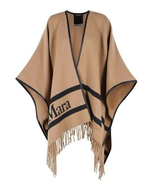 Max Mara Natural Aris Camel Jacquard Wool Poncho