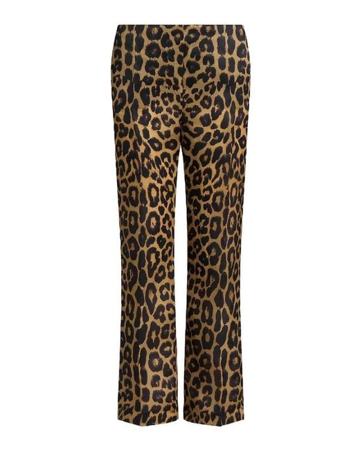 Alberta Ferretti Brown Straight Silk Organza Leopard-Print Trousers