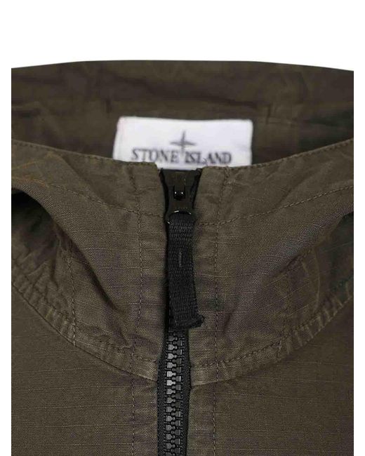Stone Island Green Organic Cotton Ripstop Hooded Overshirt for men