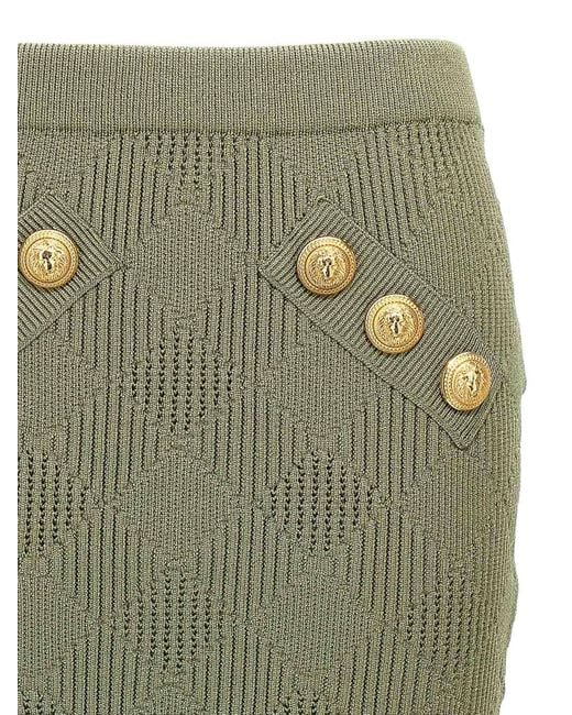 Balmain Green Openwork Knit Skirt