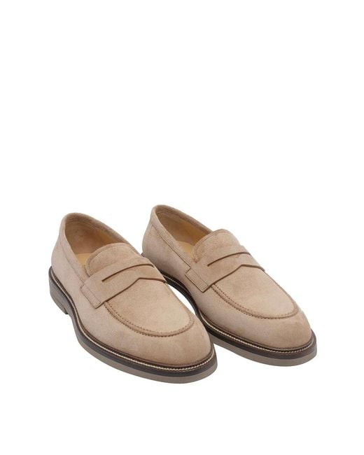 Brunello Cucinelli Brown Suede Loafers for men