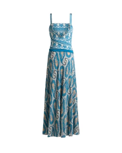 Etro Blue Wrapped Jersey Maxi Dress