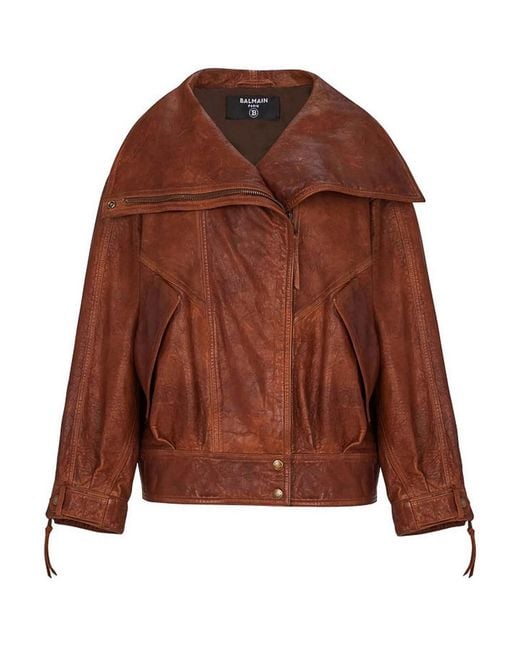 Balmain Brown Leather Outerwear