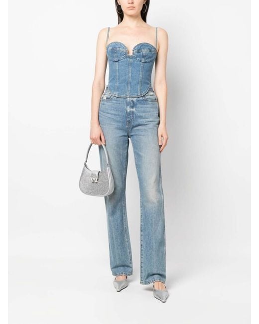 Magda Butrym Blue Double Stitched Denim Corset Top