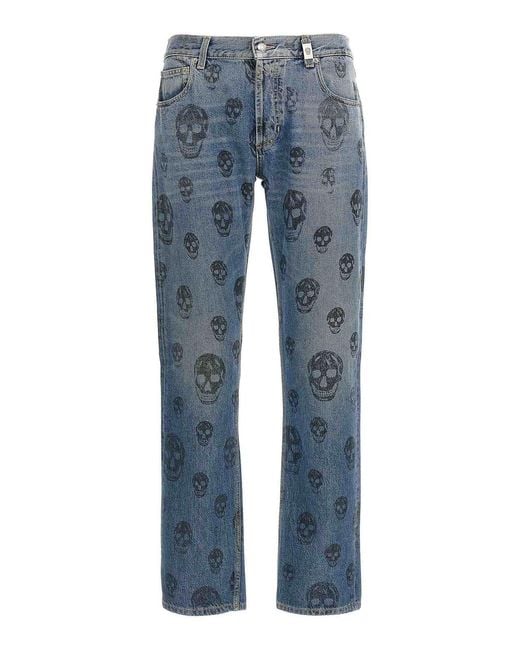 パンツ Alexander McQueen Skull Skinny Jeans McQueen Skull Print Jeans in Blue for Men | Lyst