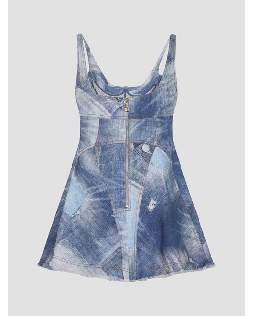 Roberto Cavalli Blue Cotton Mini Dress