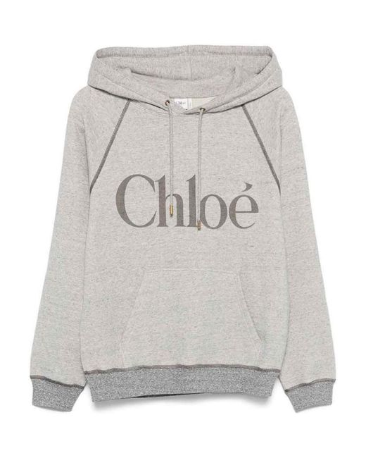 Chloé Gray Logo Classic Hoodie