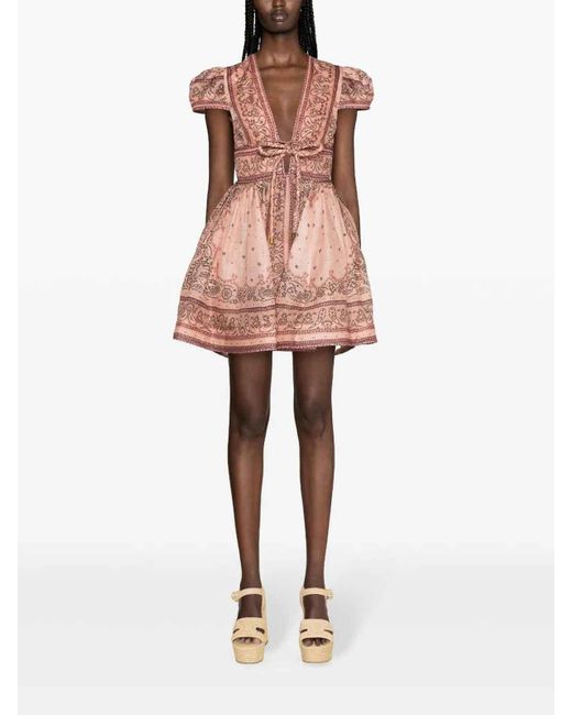 Zimmermann Pink Matchmaker Short Dress With Print