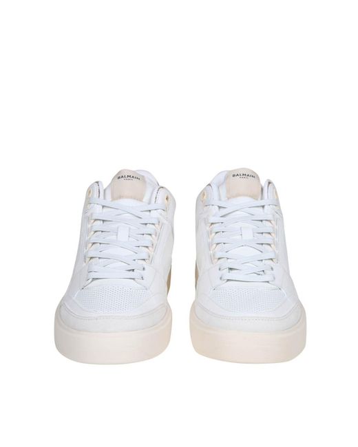 Balmain White B-court Mid Sneakers In Leather for men