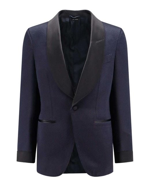 Tom Ford Blue Viscose Blazer With Satin Profiles for men