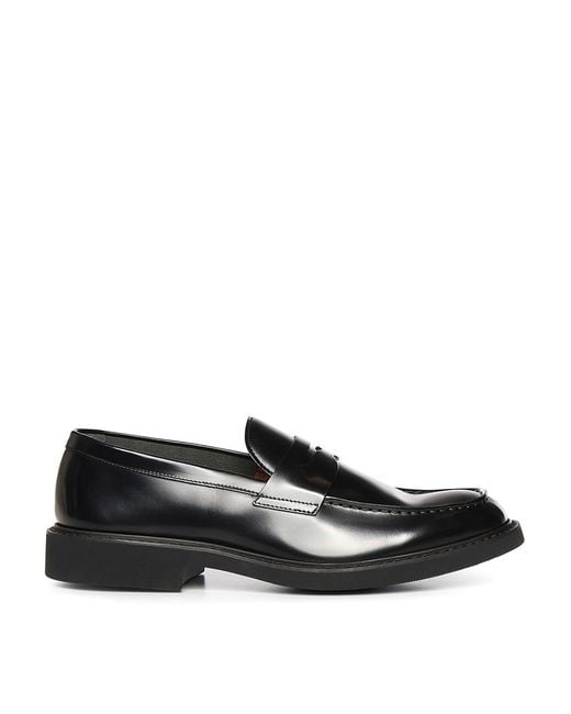 Doucal's Black Penny Leather Moccasin for men