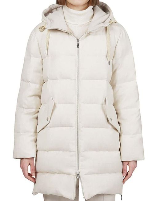 Eleventy White Down Jacket With Hood