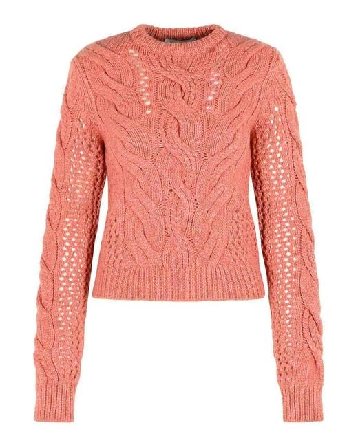 Sportmax Pink Radio Crewneck Sweater With Wool Blend Braids