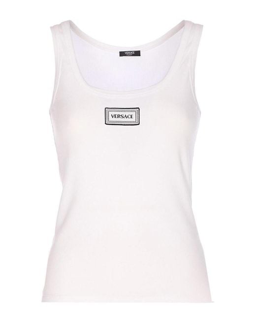 Versace White Ribbed Sleeveless Top