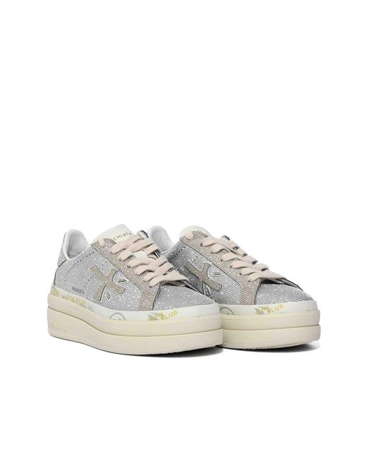Premiata White Claudia 8132 Sneakers With Rhinestones