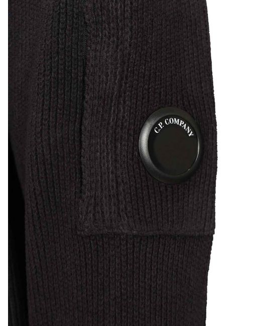 C P Company Black Sweater Made Of Cotton Chenille for men