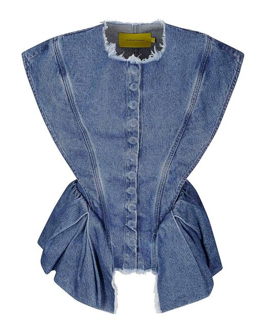 Marques'Almeida Blue Denim Structure Shoulder Cinched Top
