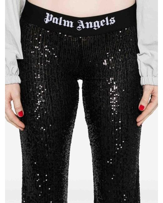 Palm Angels Black Logo Sequined Flared Trousers