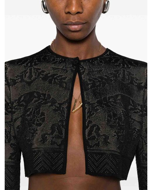 Twinset Black Cardigan Crop A Fiori
