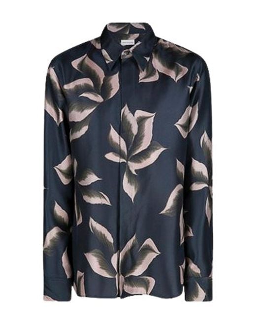 Dries Van Noten Blue Silk Shirt With Print for men
