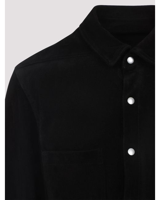 Rick Owens Black Suede Leather Outer Shirt for men
