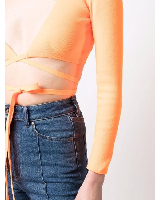 MSGM White Wrap Knitted Crop Top