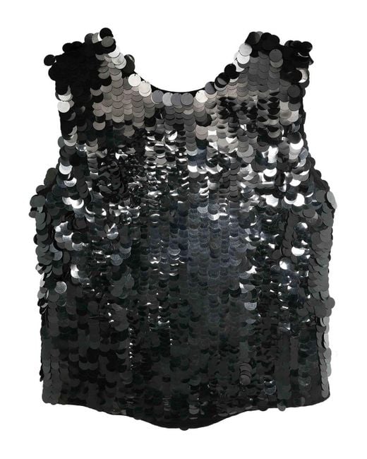 P.A.R.O.S.H. Black Glass Sequin Embellished Blouse