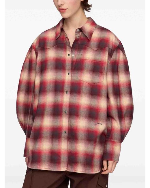 Ganni Red Flannel Check Shirt