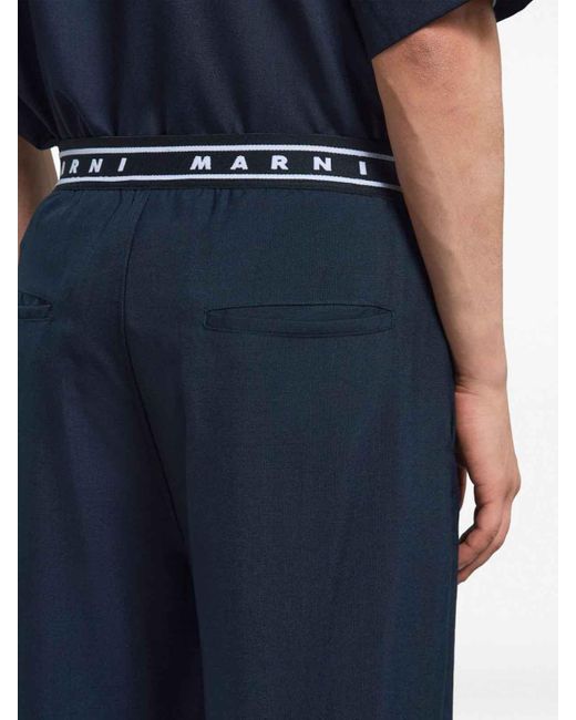 Marni Blue Logo Wool Trousers for men