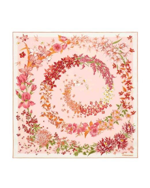 Ferragamo Pink Primavera Print Silk Foulard