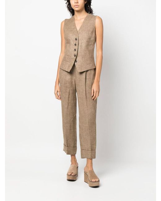 Brunello Cucinelli Natural Linen Trousers With Turn Ups