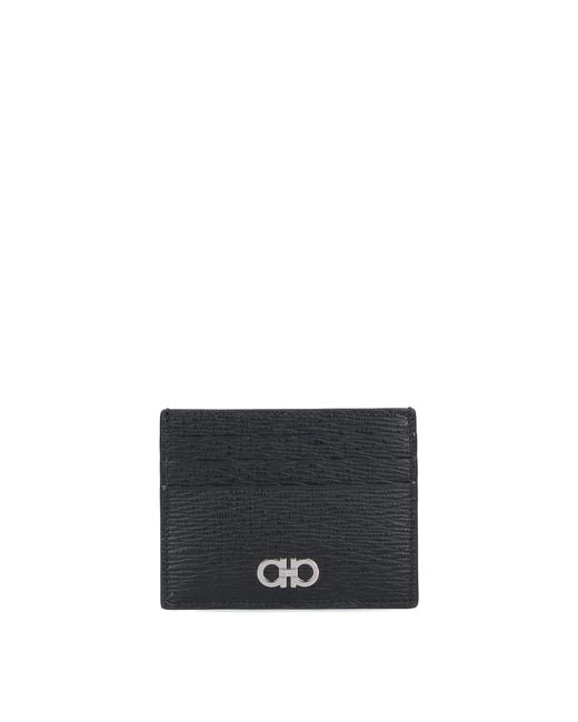 Ferragamo White Gancini Embossed Leather Card Holder for men
