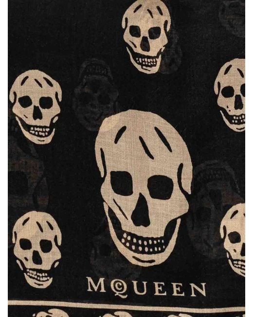 McQueen Black Scarf Classic Skull 104X120/Fawn for men