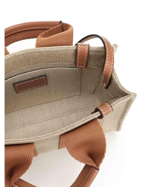 Chloé Brown Woody Mini Linen Tote Bag