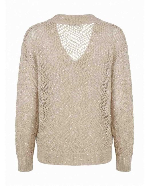 Brunello Cucinelli White V Neck Sweater