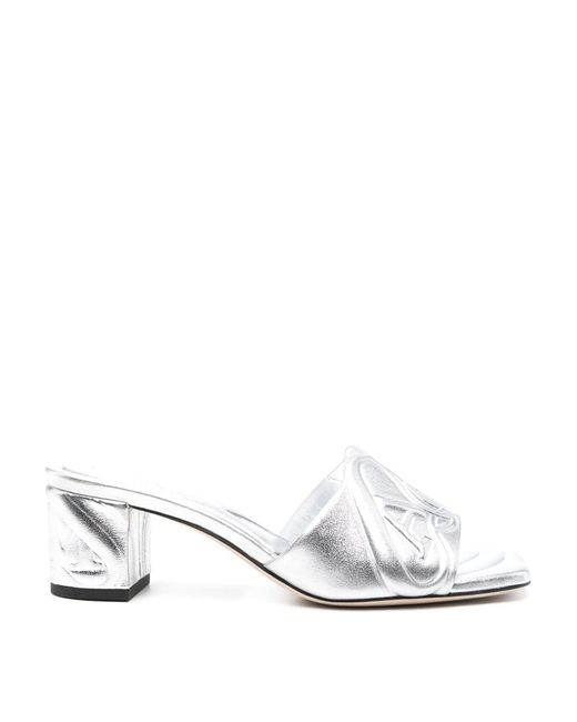 Alexander McQueen White Metallic Leather Heel Sandals