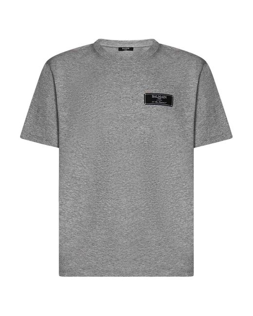Balmain Gray Organic Cotton Jersey Crewneck T-Shirt for men