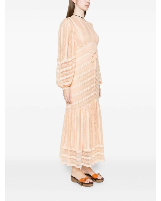 Twinset Natural Long Striped Lace Dress