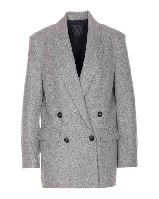 Pinko Gray Longline Jacket Notched Lapels