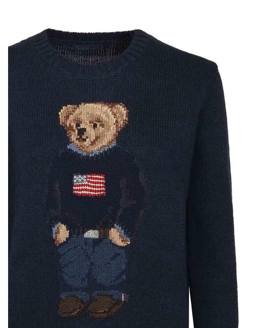 Polo Ralph Lauren Blue Polo Bear Cotton And Linen Sweater