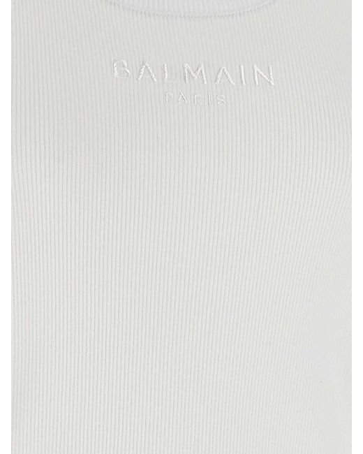 Balmain White Logo Embroidery Tank Top