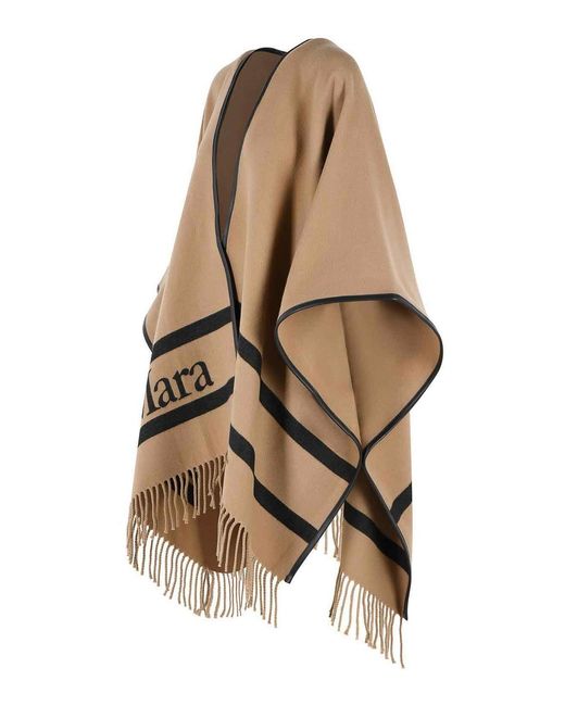 Max Mara Natural Aris Camel Jacquard Wool Poncho