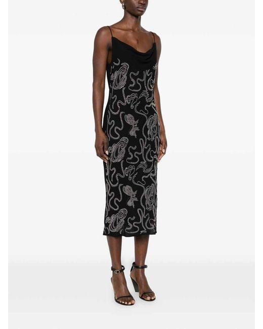 IRO Black Studded Sleeveless Cowl Neck Midi Dress
