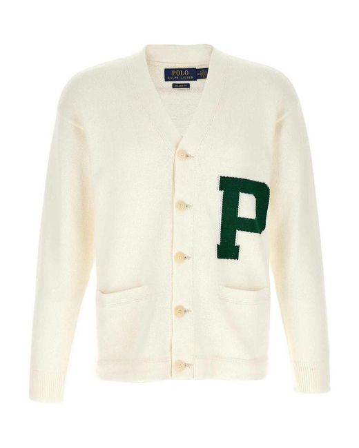 Polo Ralph Lauren White Letter Intarsia Cardigan for men