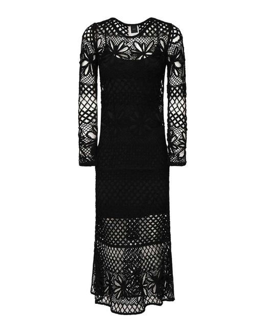 Pinko Black Long Crochet Dress With Openwork