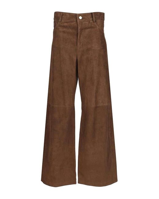 Max Mara Brown Wide-Leg Suede Trousers