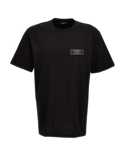 Balmain Black Logo Patch Cotton Crewneck for men