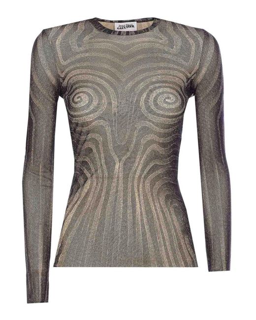 Jean Paul Gaultier Gray Mesh Spiral Print Top